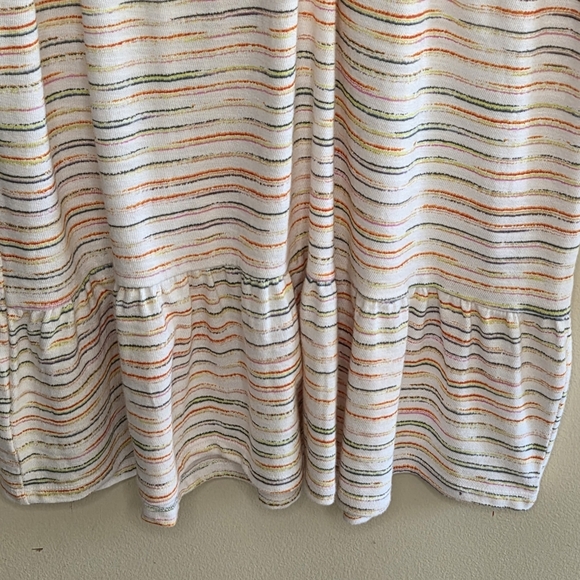 Loft | Colorful Striped Flounce Hem Button V-neck 100% Cotton Dress Size Medium - Picture 5 of 8